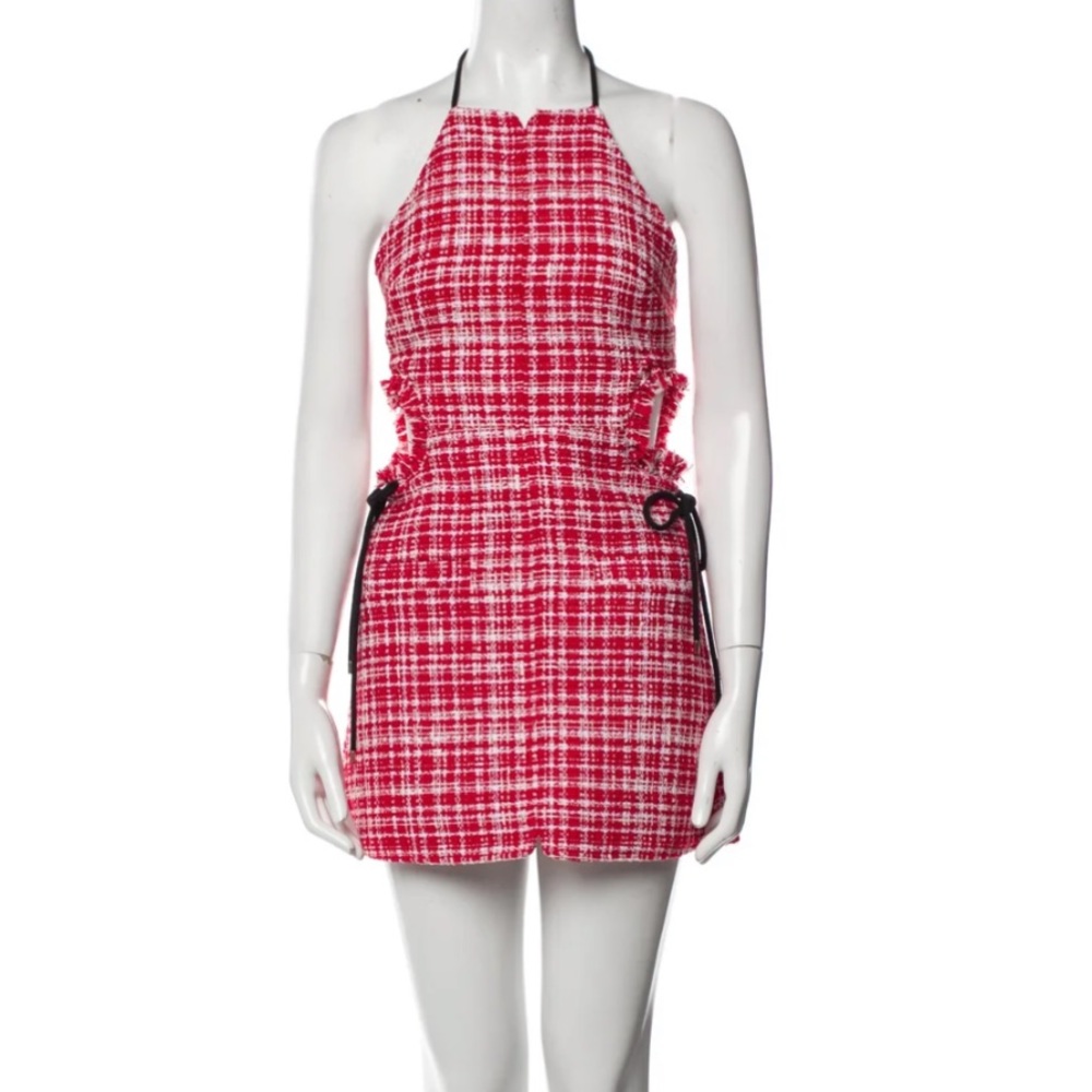 Self portrait tweed boucle red checker halter dress rare 4ijtermix